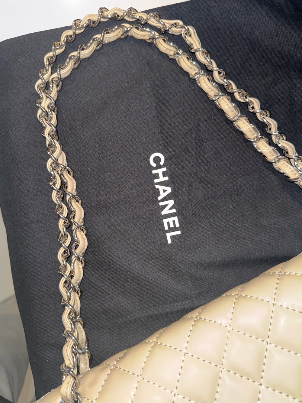 CHANEL Quilted Lambskin Shoulder Bag in Beige with Silver Hardware - Picture 7 of 14